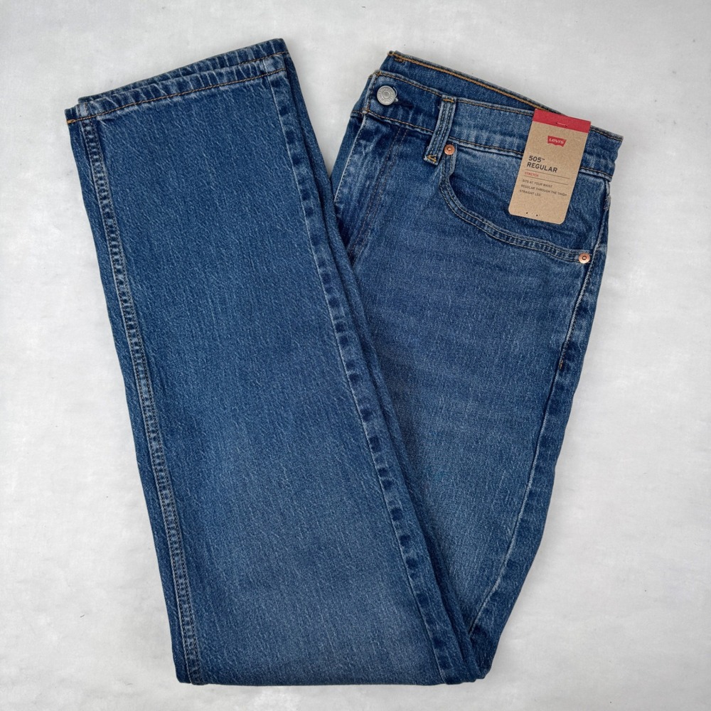 NWT Levi's Mens 505 Regular Fit Lightweight Denim Stretch Jeans Dark Wash 34X34